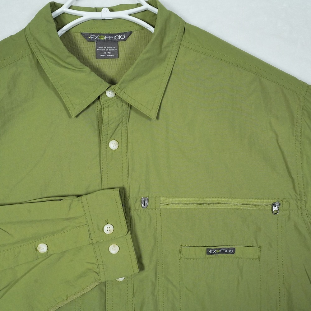 ExOfficio Air Strip Mens XL Olive Green Vented Long Sleeve Fishing Hiking Shirt